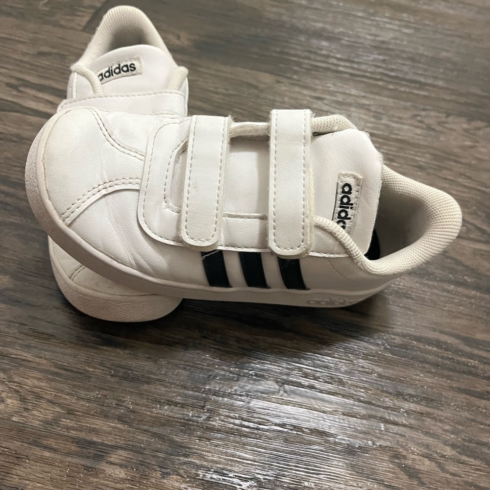 Adidas Kids White Sneakers with Black Stripes